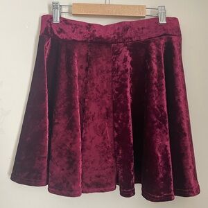 Crushed Velvet Skater Skirt in Deep Burgundy NWOT